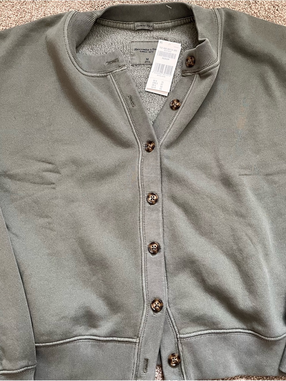 Abercrombie & Fitch Sunday Shrunken Crew Cardigan Sweater Sage Green Sweatshirt - Picture 4 of 5